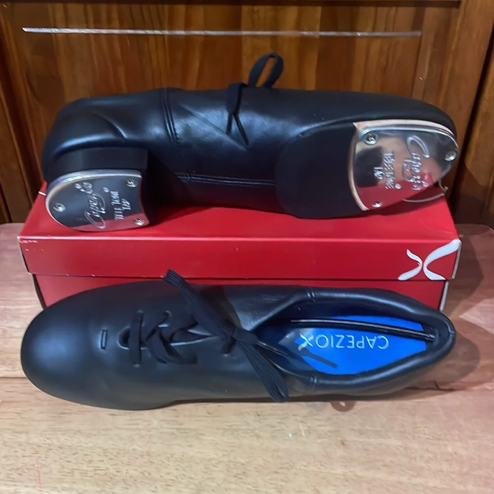 Capezio Flex Master Tap Shoes Size 11.5 W Black Leather NEW - Picture 2 of 4